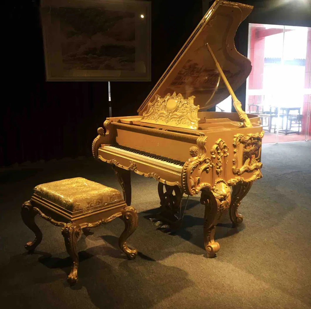 Custom Antique Royal Luxury Gold Grand Piano for Hotel Furniture 186cm 152cm 186cm